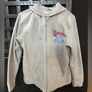 Disney Eeyore Hoodie Womens S Gray Embroidered Zip Up Jacket